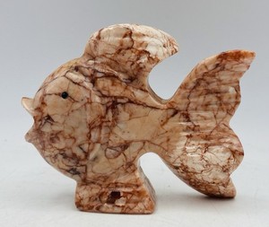 Natural Pink Red Marble Veined Sculpture Stone Carved Fish Statue