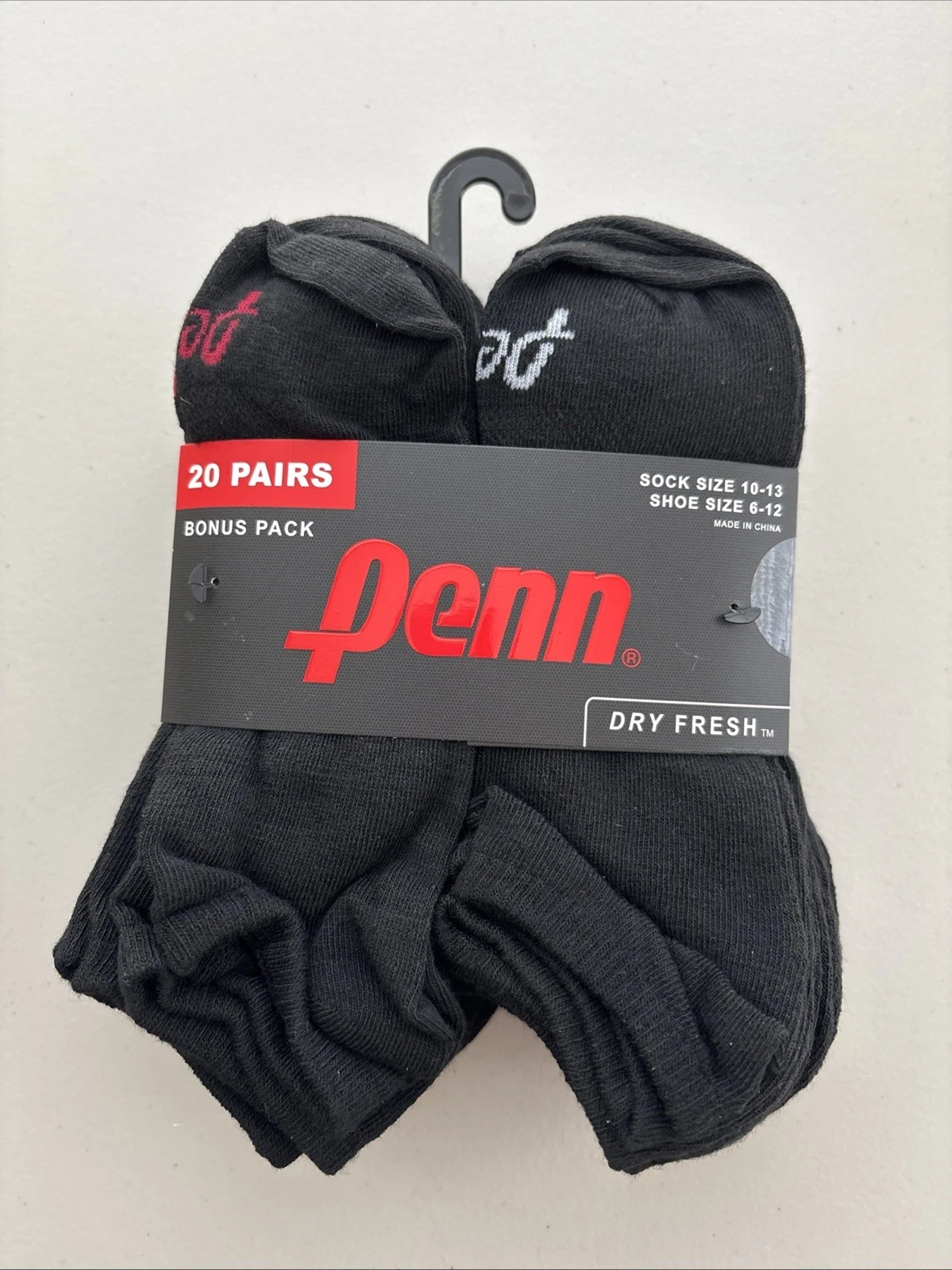 Penn Men’s Dry Fresh Low Cut Socks 20 Pairs Black Size 10-13 Athletic Comfort