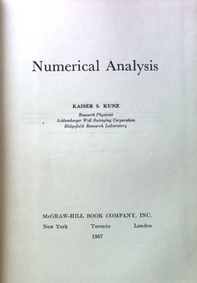 Numerical Analysis; Kunz, Kaiser S.: