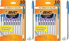 2 Pack of 10 Ballpoint Pen - Blue Ink Ball Point Pens for Office Writing School
