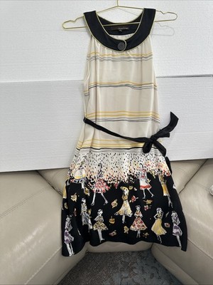 100% Silk Claude Brown Women 8 Lined Sleeveless Print Art Chic Boho Y2K Summer