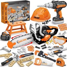 SpringFlower 51Pcs Kids Tool Set with Toy Chainsaw Child-size, Multicolored