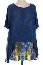 Style & Co Women's Blue Multi Chiffon Layover High Low Tunic Tops - Size L - NWT