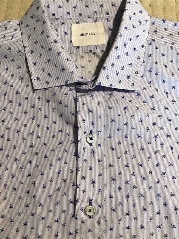 Billy Reid Baby Blue Palms Dress Shirt XL