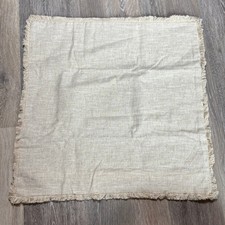 set of 2 Beige Linen Blend Fringed Square Pillow Cover 19x19 Rustic Boho Decor