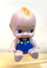 Vintage Kitsch Kewpie Doll Sitting Blue overall Kewpie toy Soft Vinyl figure HAI