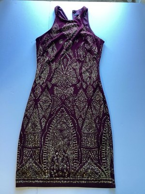 Reign On Gold Sparkly Glitter Wine Color MIDI Dress Sz XS New Years Eve-Prom USA
