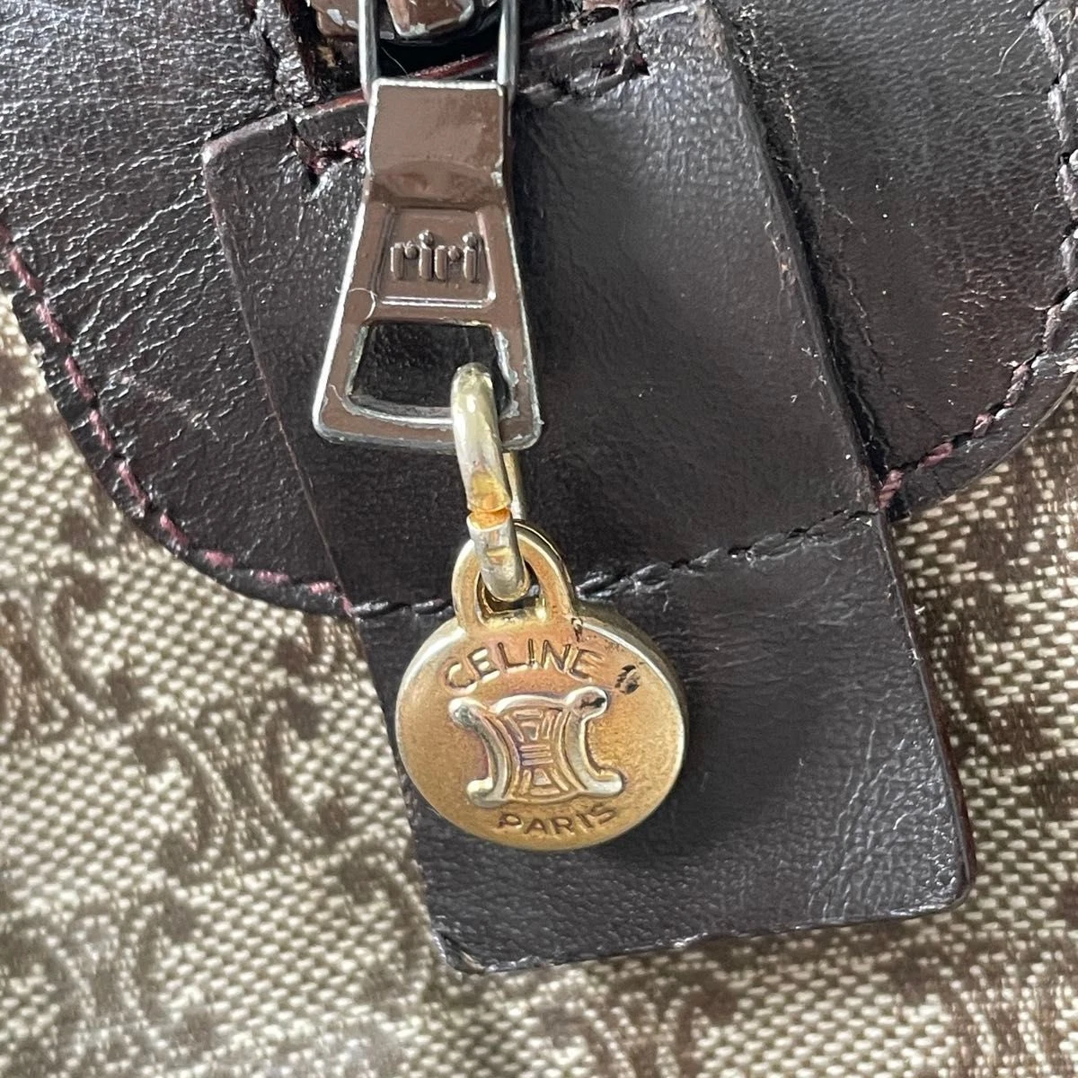 Borsa Celine Boston borsa a mano logo macadam PVC pelle marrone USATA originale #S1982