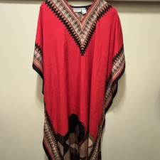 Sante Classics Dashiki Bohemian Kaftan Red Green, African Tribal, 40"W x 34"L