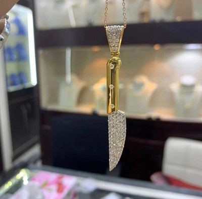 2,10 ct Rundschliff Laborgefertigt Diamant Messerform Anhänger 14k Gelbgold plattiert