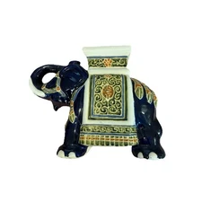 Unique Hand-Painted Ceramic XXL Elephant Plant Stand - Hollywood Regency Style