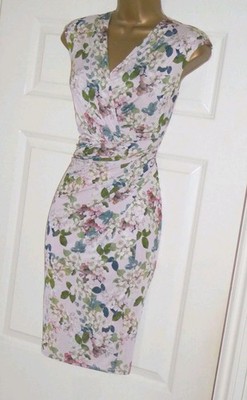 Phase Eight Blush Floral Sommer Anlass Kleid Gr. 14 Rüschen Wickel Stretch  