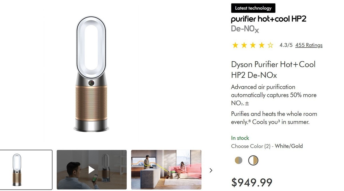 DYSON Purifier Hot+ Cool HP2 De-NOx​ (White/Gold) | eBay