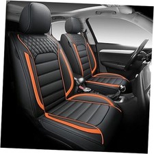 03 Leather Seat Cover 5 Seat Full, Universal Suitable for Most Black-Orange