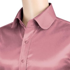 Men's High Penny Collar Shirt Rose Pink Satin Peaky Blinders Style Theatre Dress