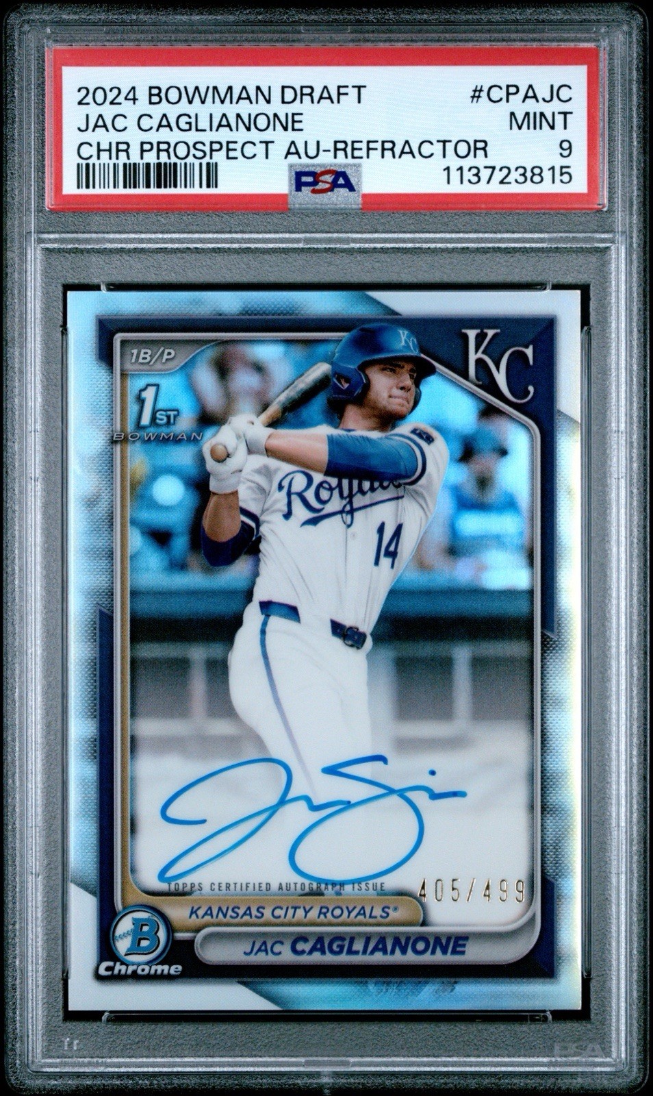 2024 Bowman Chrome Prospects Jac Caglianone #CPA-JC Auto Refractor 405/499 PSA 9
