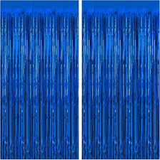 2 Pack 3.2Ft X 8.2Ft Blue Foil Fringe Curtains Party Photo Backdrop Party Stream