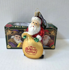 Old World Father Christmas Logo Santa Glass Blown Ornament Tree Gift Box NEW