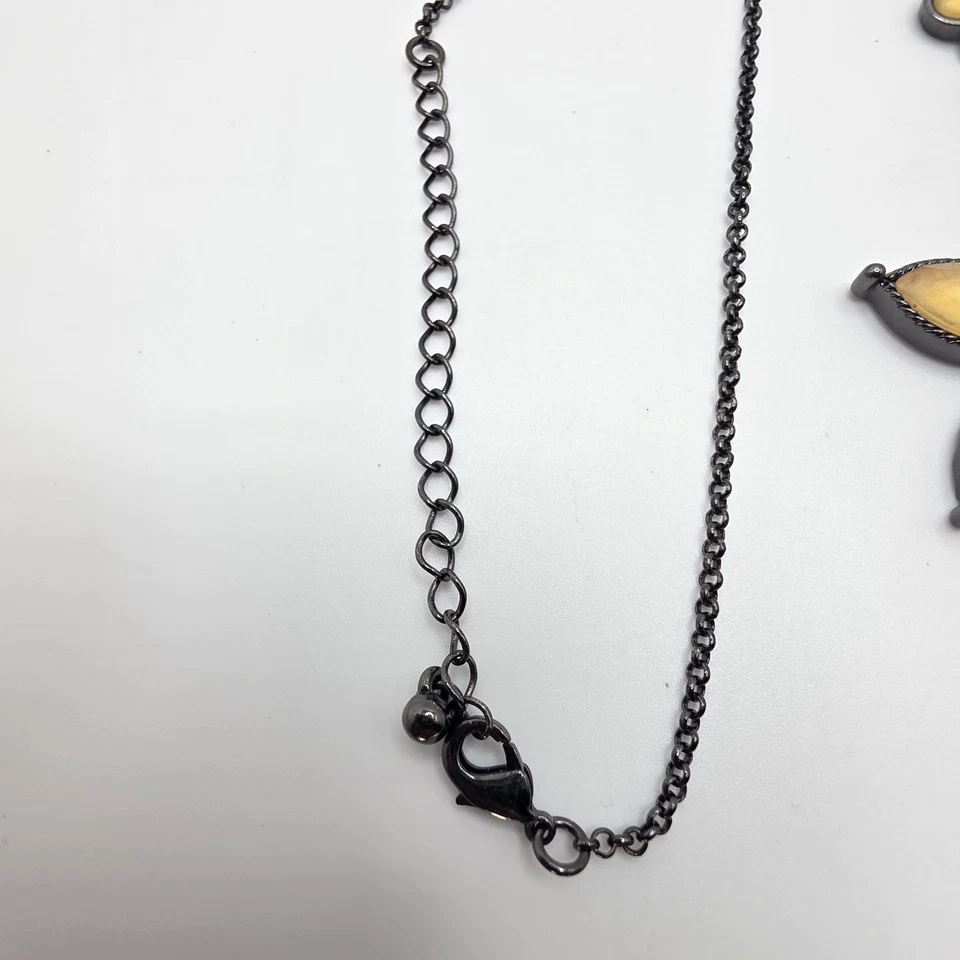 Collar Flor PARK LANE De Colección Cabujones Amarillo y Rosa Cadena Gris Gunmetal 16" Foto 4 de 4