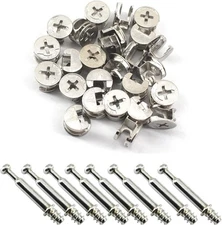 25Pcs Furniture Connecter Fixing Screws Eccentric Cam Lock Style 1, Silver 