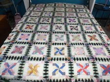 Antique Vtg Hand Stitched 8 Point Star Quilt Top Sawtooth Sashing 70x80"