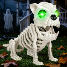 Skeleton Dog Halloween Decoration, Glowing Eyes Dog Skeleton Poseable Head