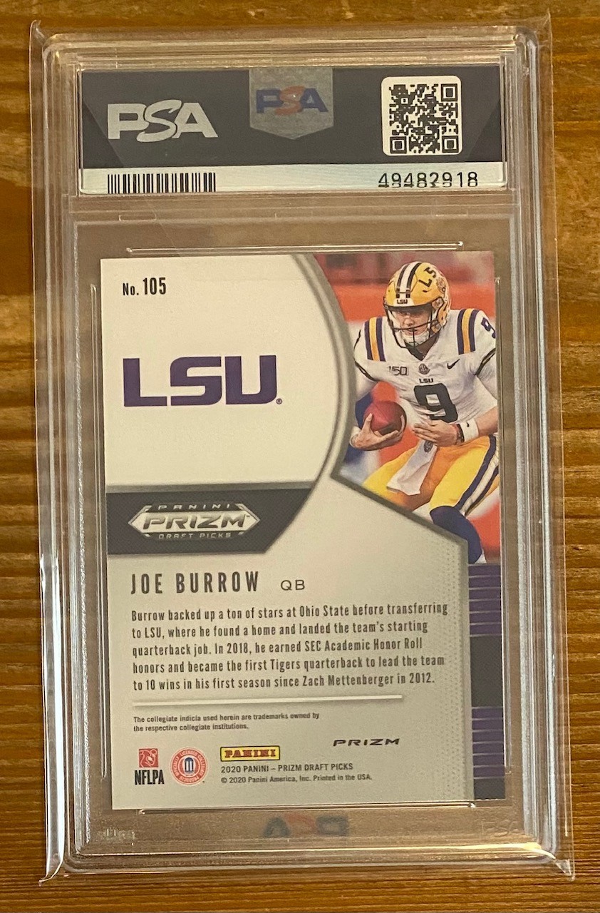 2020 Panini Prizm DP JOE BURROW Red Prizm Rookie RC #105 PSA 10 GEM MT Bengals view 2