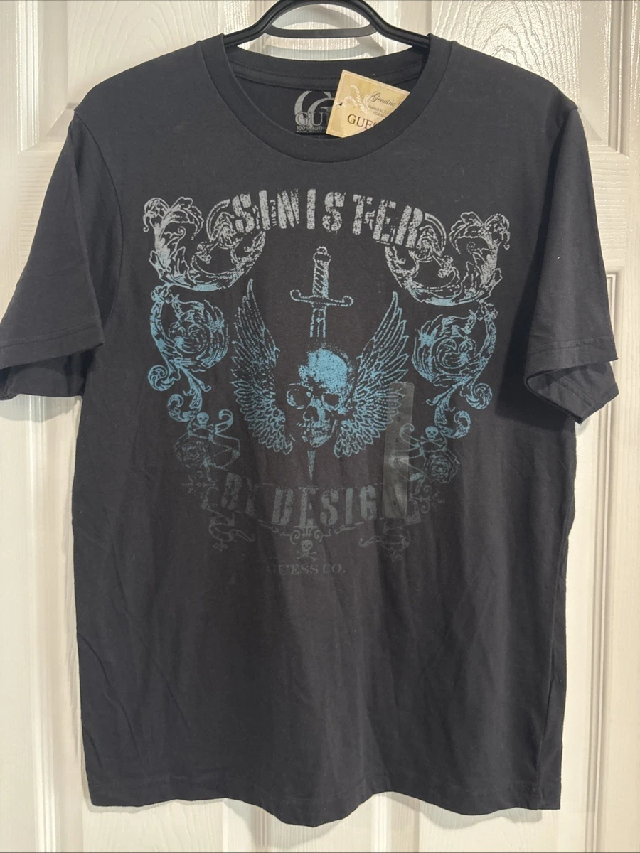 NUEVO CON ETIQUETAS Hombre GUESS JEANS Siniestro Negro y Azul Camiseta Camisa, S NUEVO