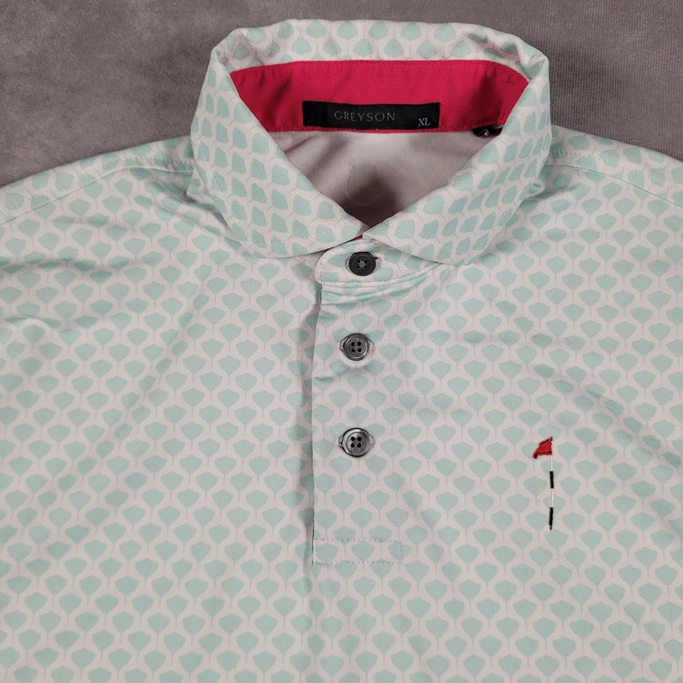 Camisa Polo Greyson Juvenil XL Verde Como Nueva Geométrica Golf Rendimiento Estampado Elástico Foto 3 de 4