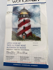 Wonderart Latch Hook Kit "Sailor's Beacon," ft. red/white lighthouse opened read