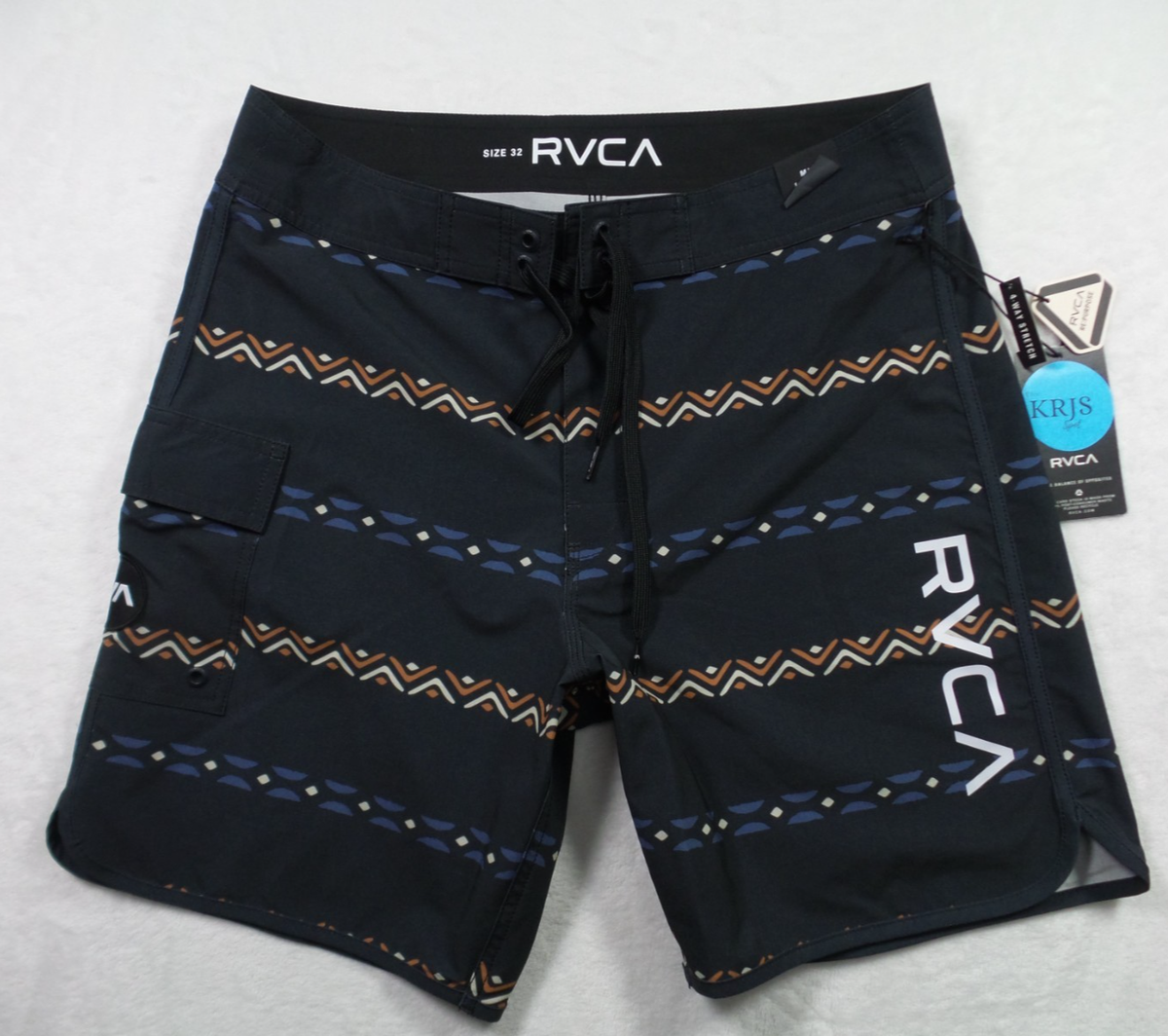 RVCA Board Shorts Mens 32 Black Drawstring Pockets Eastern Trunks 18in Swim  NWT