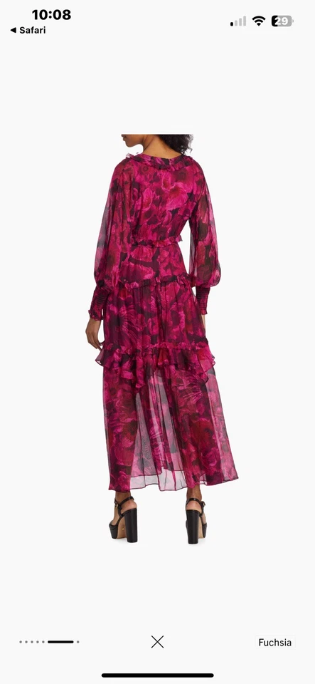 MarchesaRosa Leilani цветочный ярусный шелк/vicose макси платье WmnsSz 12 новый с Ярлыками Рекомендуемая розничная цена производителя $745 - Изображение 2 из 4