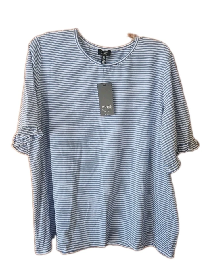 Camiseta Jones New York Signature Algodón Dije Azul Rayas Mujer Talla Grande 3X Nueva con Etiquetas $89 Foto 3 de 4