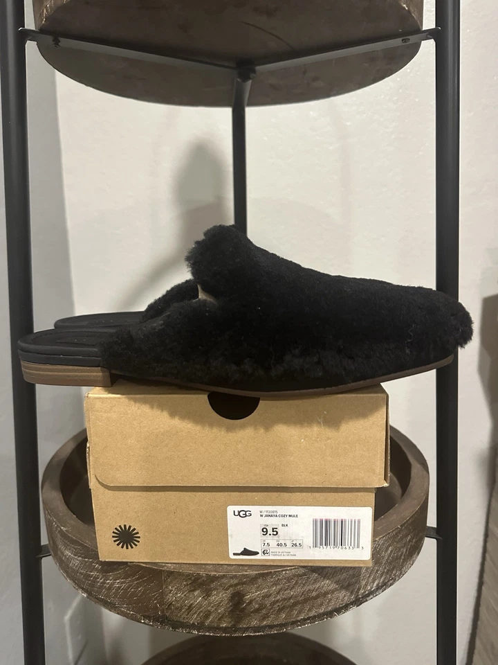 UGG Janaya Cozy Mule Size 9.5 Women's Black Suede Sheepskin Slip On Shoes NEW - Image 2 of 4