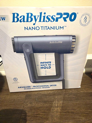 BaBylissPRO Nano Titanium AirSquare Ionic Professional Hair Dryer, Gray