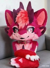 Fursuit Long haired Dog Fox Mascot Party Halloween Fur Cosplay head claws 