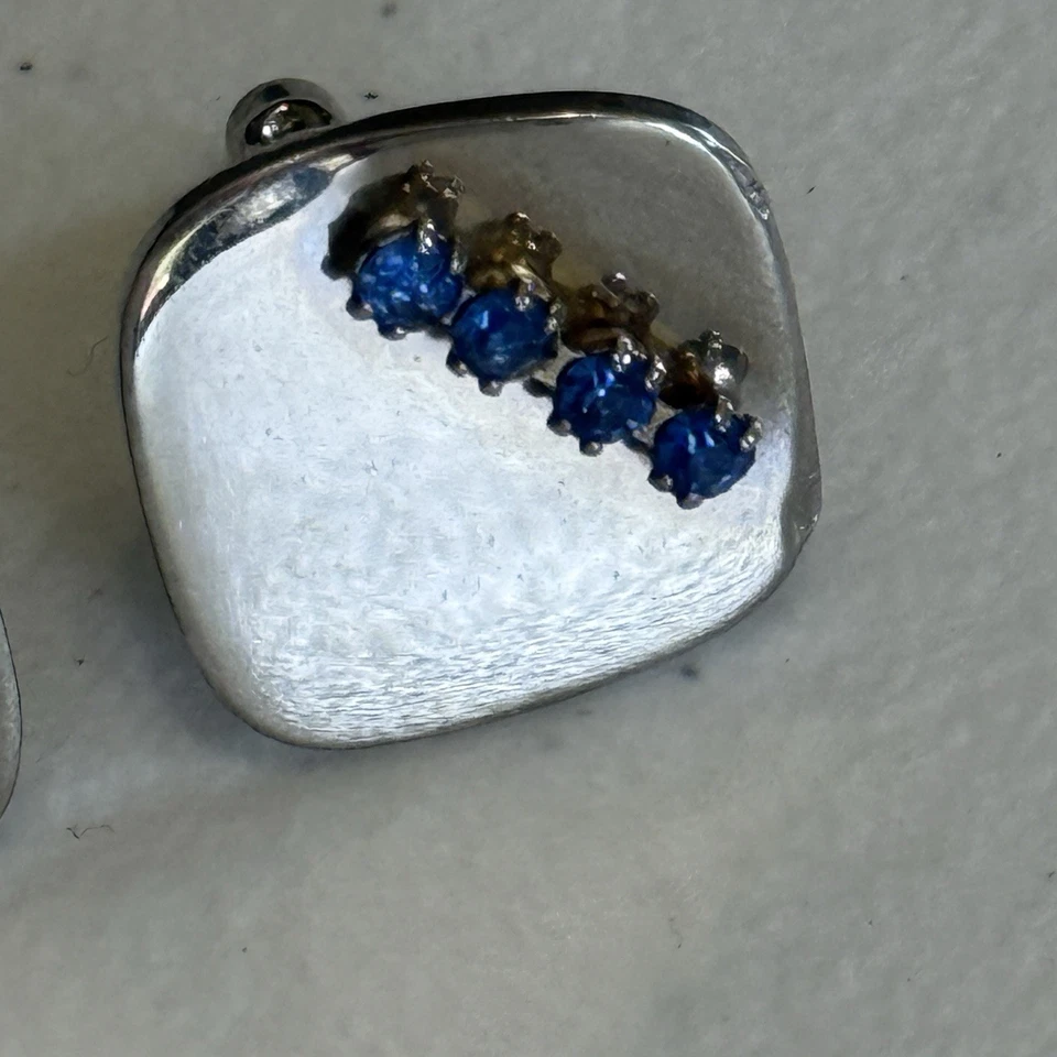 Gemelos con piedras de zafiro plata pulida cuadrada vintage Foto 3 de 4