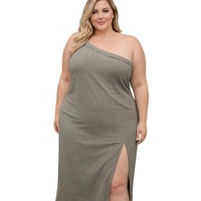 NWT one arm sd slit dress sz 2X olive green stretch bodycon The Drop casual 