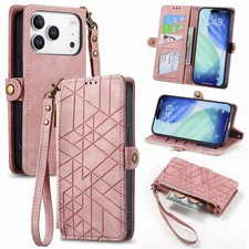 Case For iPhone 17 16 Pro Max 15 14 13 12 Leather Card Wallet Zipper Flip Cover