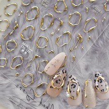5D Golden Irregular Circle Nail Stickers Gold Frame Nail Art gold french circle