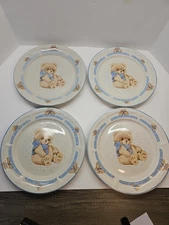 4 Vintage Tienshan Stoneware Country Teddy Bear Dinner Plates 10 5/8"