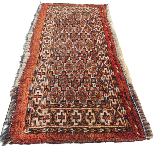Handmade Hand Knotted Vintage Afghan Turkmen Wool Area Rug 2.10 x 1.4 Ft