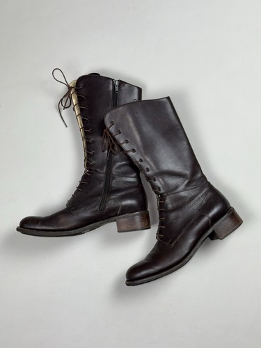 Paraboot Ladies Tall Lace Calf Combat Leather Boots Shoes Size US 7.5 EU 37.5 - Picture 3 of 21