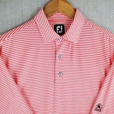 FOOTJOY x IVANHOE CC Size Medium Mens Pink/White Polo Shirt Golf Striped Wicking