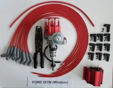 FORD 351W Red Small Cap HEI Distributor,coil, UNIVERSAL SPARK PLUG WIRE 45-CRIMP