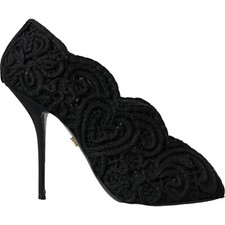 DOLCE & GABBANA Shoes Black Cordonetto Ricamo Pump Open Toe EU38 / US7.5 1350usd