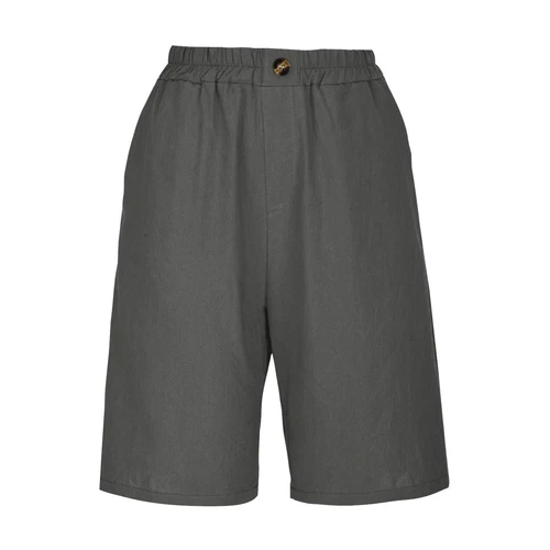 Pantalones cortos para mujer color liso bolsillo abotonado capris cintura elástica sueltos - Imagen 54 de 66