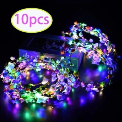 10SETS LED Flower Crown Headband Hair Light Up Party Festival Wreath Headbands