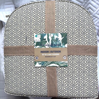TOMMY BAHAMA Set Of Outdoor Gusseted Chair Pad Cushions Grey 20
