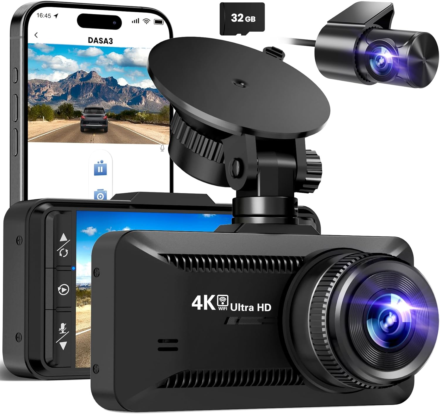 4K Front and Rear Dash Cam with Built-in WiFi - Full HD Car Camera-image